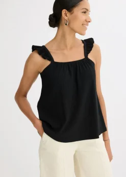 Outlet Top de crepé de punto con tirantes con volantes Mujer Camisetas