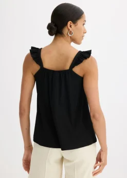 Outlet Top de crepé de punto con tirantes con volantes Mujer Camisetas