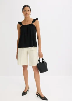 Outlet Top de crepé de punto con tirantes con volantes Mujer Camisetas
