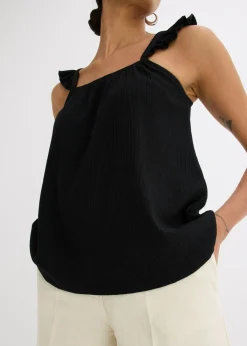 Outlet Top de crepé de punto con tirantes con volantes Mujer Camisetas