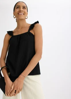 Outlet Top de crepé de punto con tirantes con volantes Mujer Camisetas