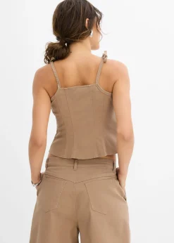 Best Top de mezcla de algodón elástico con tirantes finos Mujer Conjuntos De Ropa|Camisetas