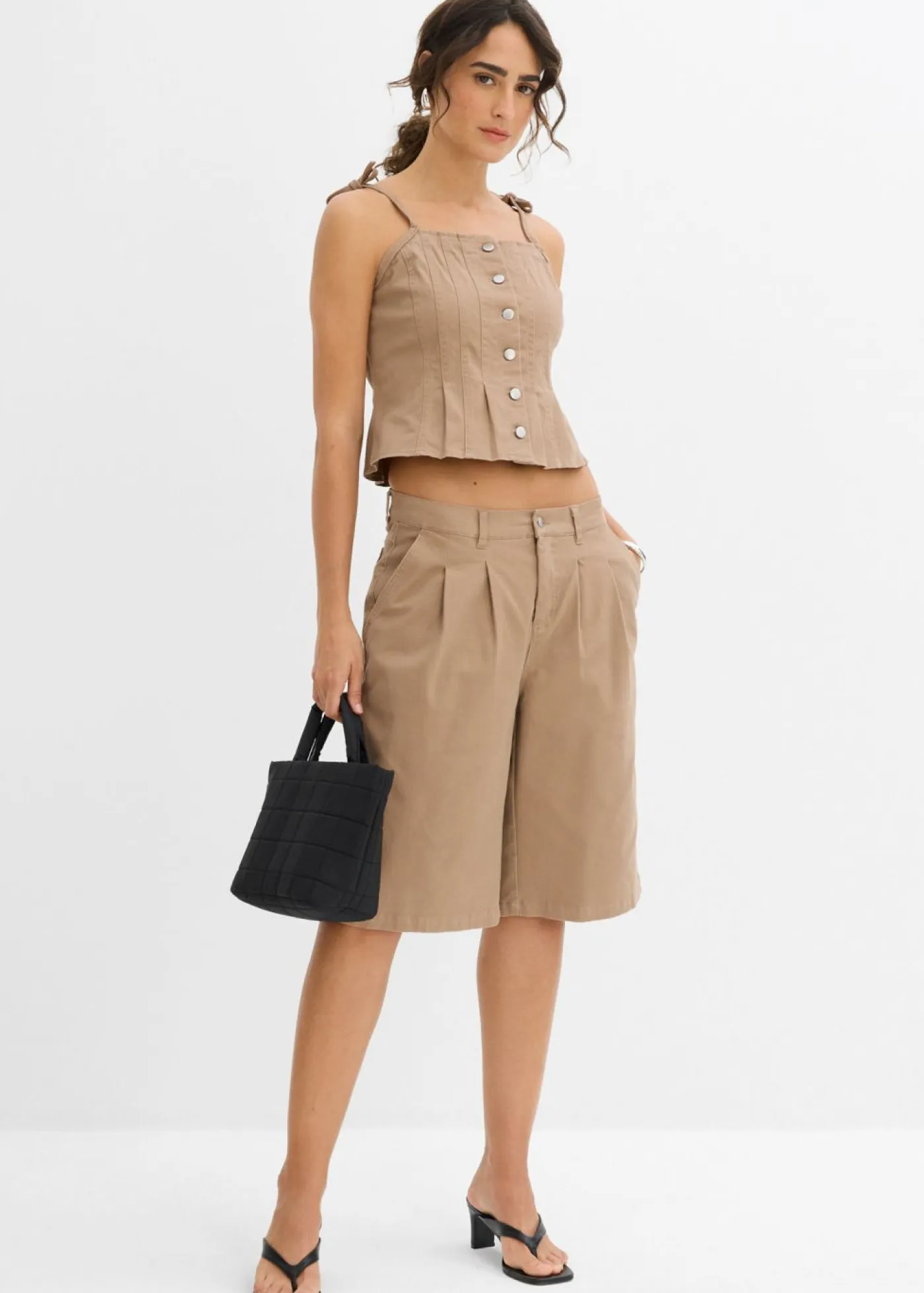 Best Top de mezcla de algodón elástico con tirantes finos Mujer Conjuntos De Ropa|Camisetas