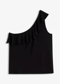 Best Top de mezcla de viscosa suave con un hombro al descubierto y volante decorativo Mujer Camisetas