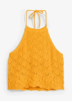 Online Top de punto anudado al cuello Mujer Camisetas|Ropa De Punto