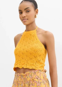 Online Top de punto anudado al cuello Mujer Camisetas|Ropa De Punto