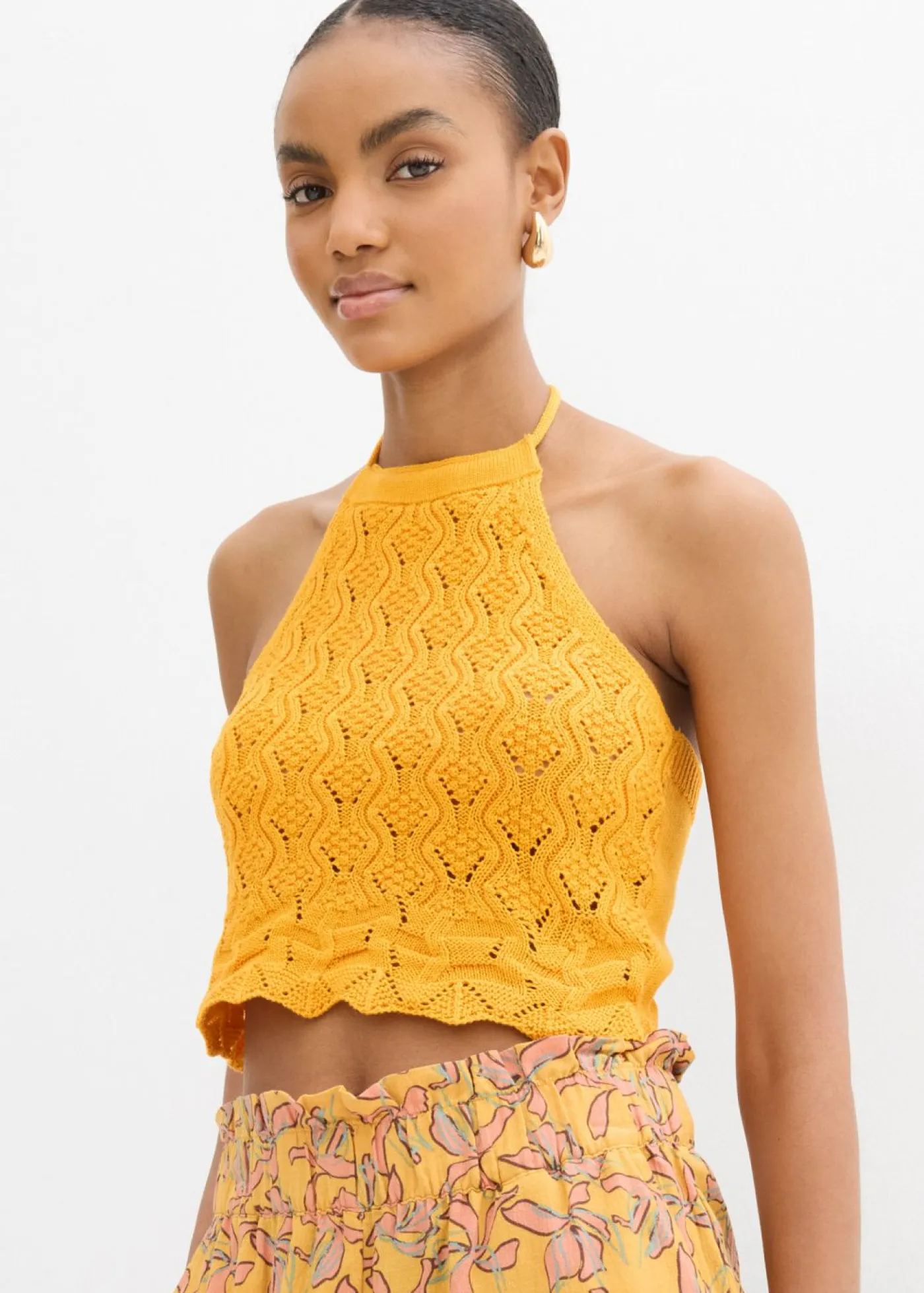 Online Top de punto anudado al cuello Mujer Camisetas|Ropa De Punto