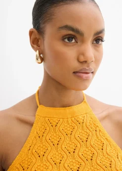 Online Top de punto anudado al cuello Mujer Camisetas|Ropa De Punto