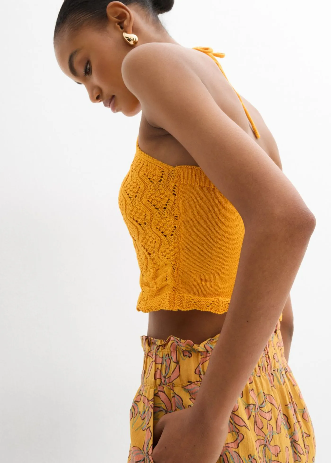 Online Top de punto anudado al cuello Mujer Camisetas|Ropa De Punto