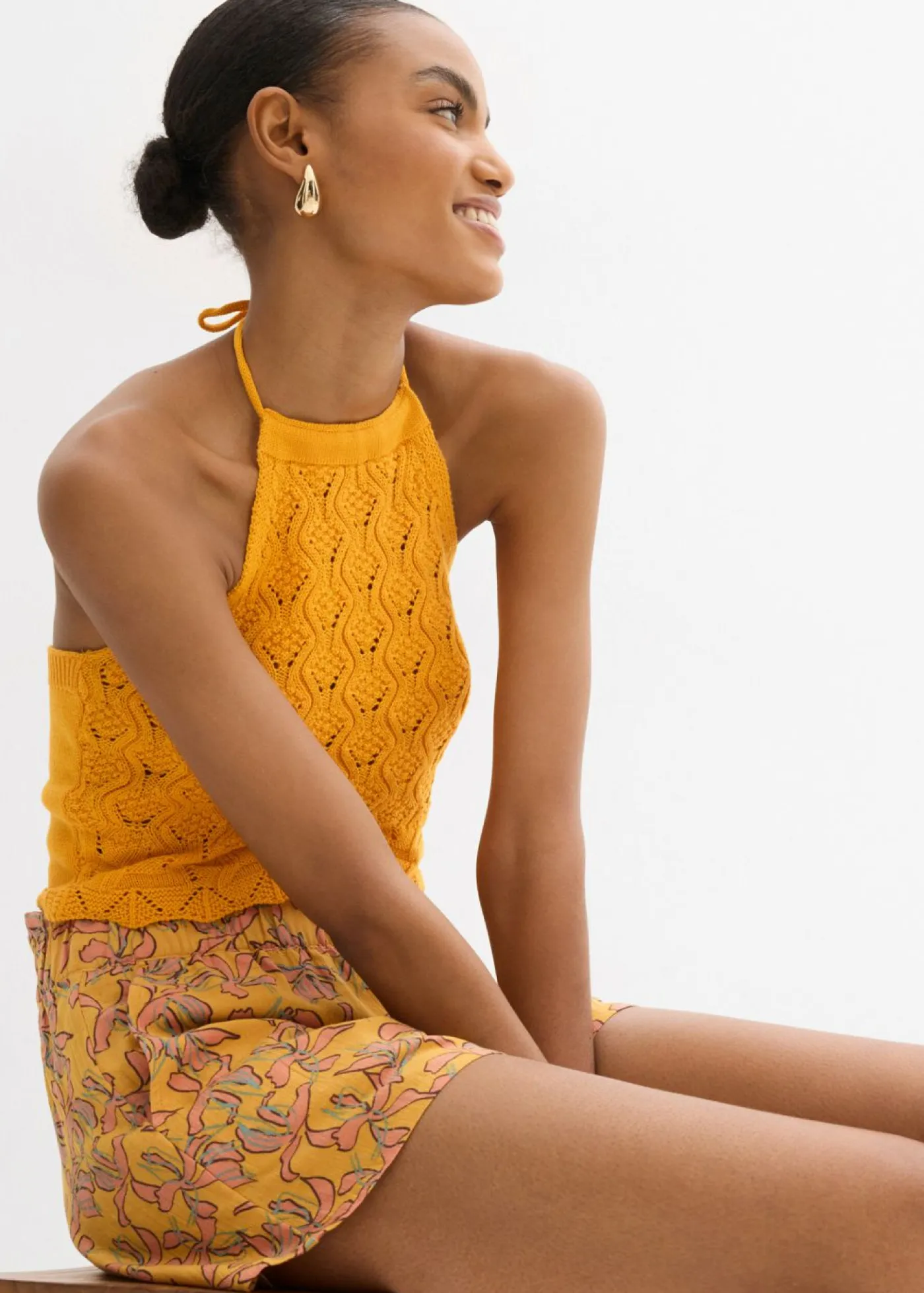 Online Top de punto anudado al cuello Mujer Camisetas|Ropa De Punto