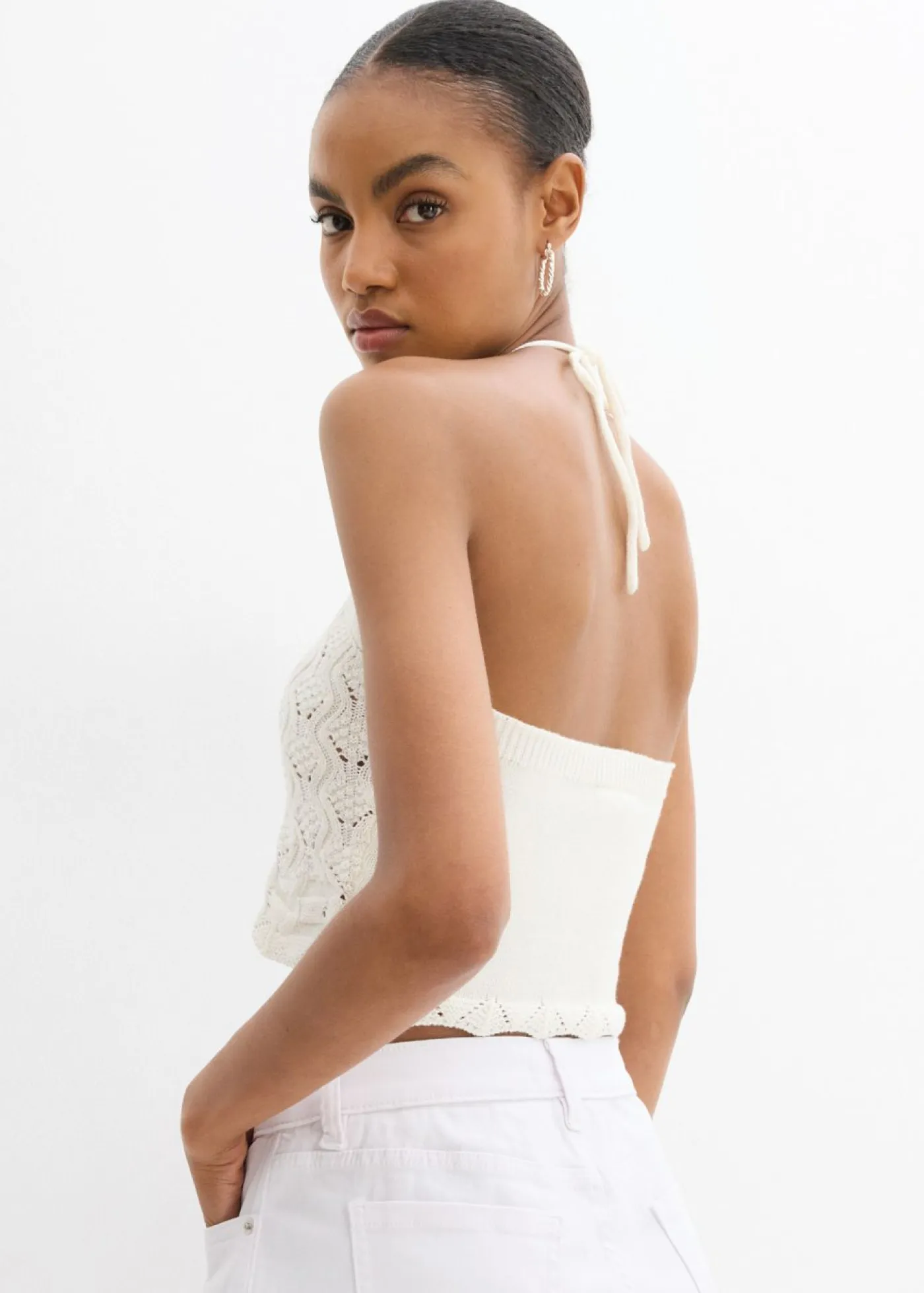 Outlet Top de punto anudado al cuello Mujer Camisetas|Ropa De Punto