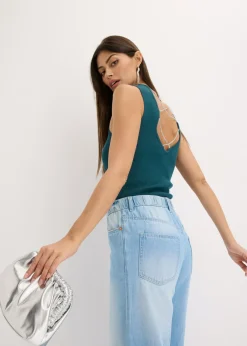 Discount Top de punto con cinta brillante Mujer Camisetas|Ropa De Punto