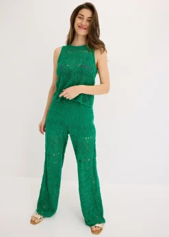 Hot Top de punto con patrón de punto calado Mujer Camisetas|Ropa De Punto