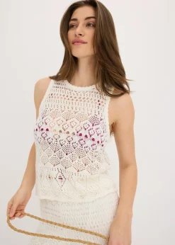 Clearance Top de punto con patrón de punto calado Mujer Camisetas|Ropa De Punto