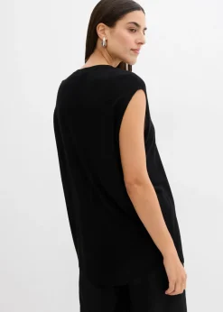 Online Top de punto de viscosa fina con forma abullonada Mujer Esenciales|Camisetas