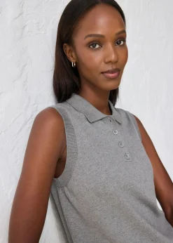 Online Top de punto fino con contenido de seda y cuello tipo polo Mujer Premium|Jerséis