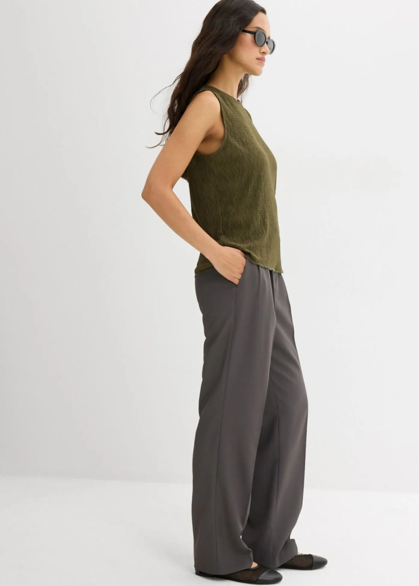 Outlet Top de tejido arrugado estructurado Mujer Esenciales|Camisetas