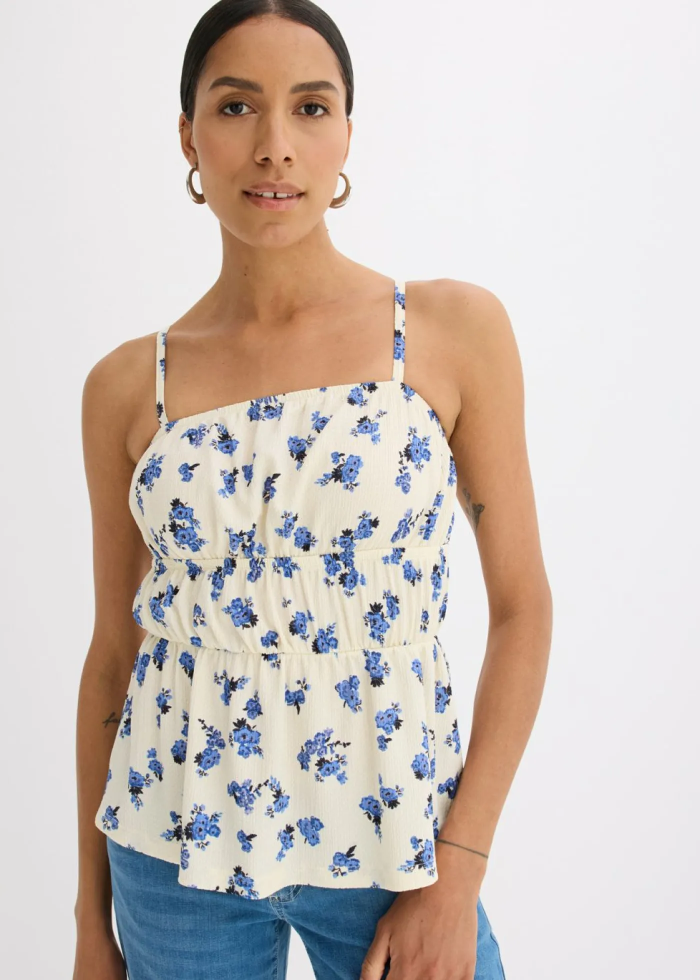 Top de tirantes finos de crepé estructurado Mujer Camisetas