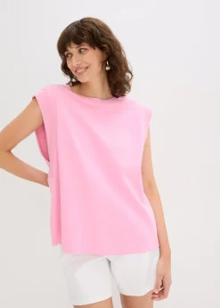 Sale Top holgado con inserto de canalé en las mangas Mujer Camisetas