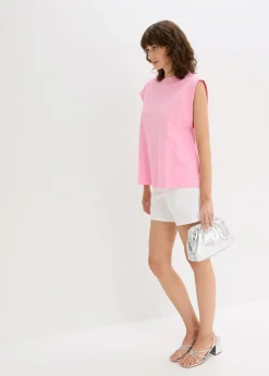 Sale Top holgado con inserto de canalé en las mangas Mujer Camisetas