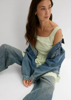 Sale Top largo de mezcla de algodón elástico Mujer Camisetas