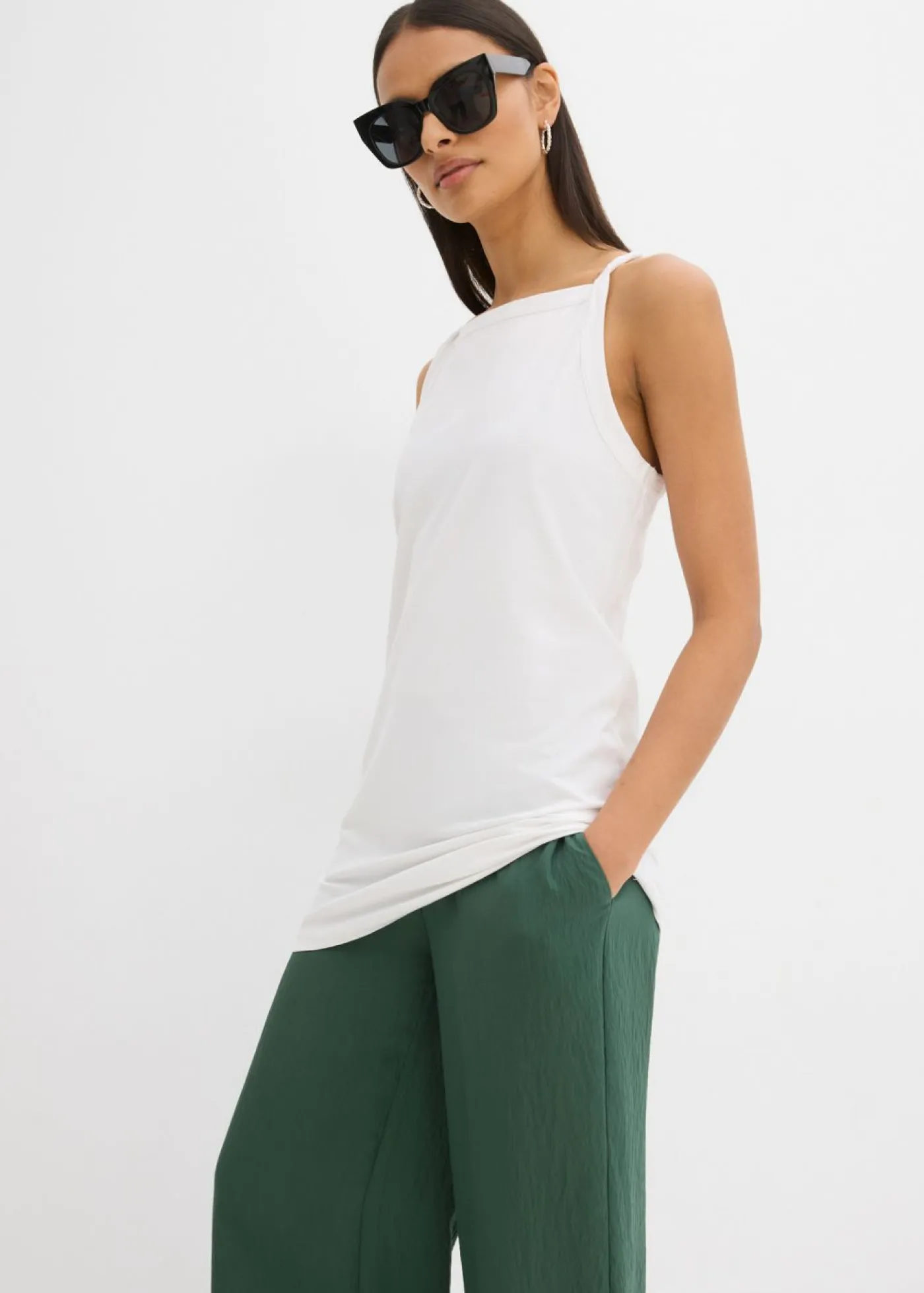 Clearance Top largo de mezcla de algodón elástico Mujer Esenciales|Camisetas