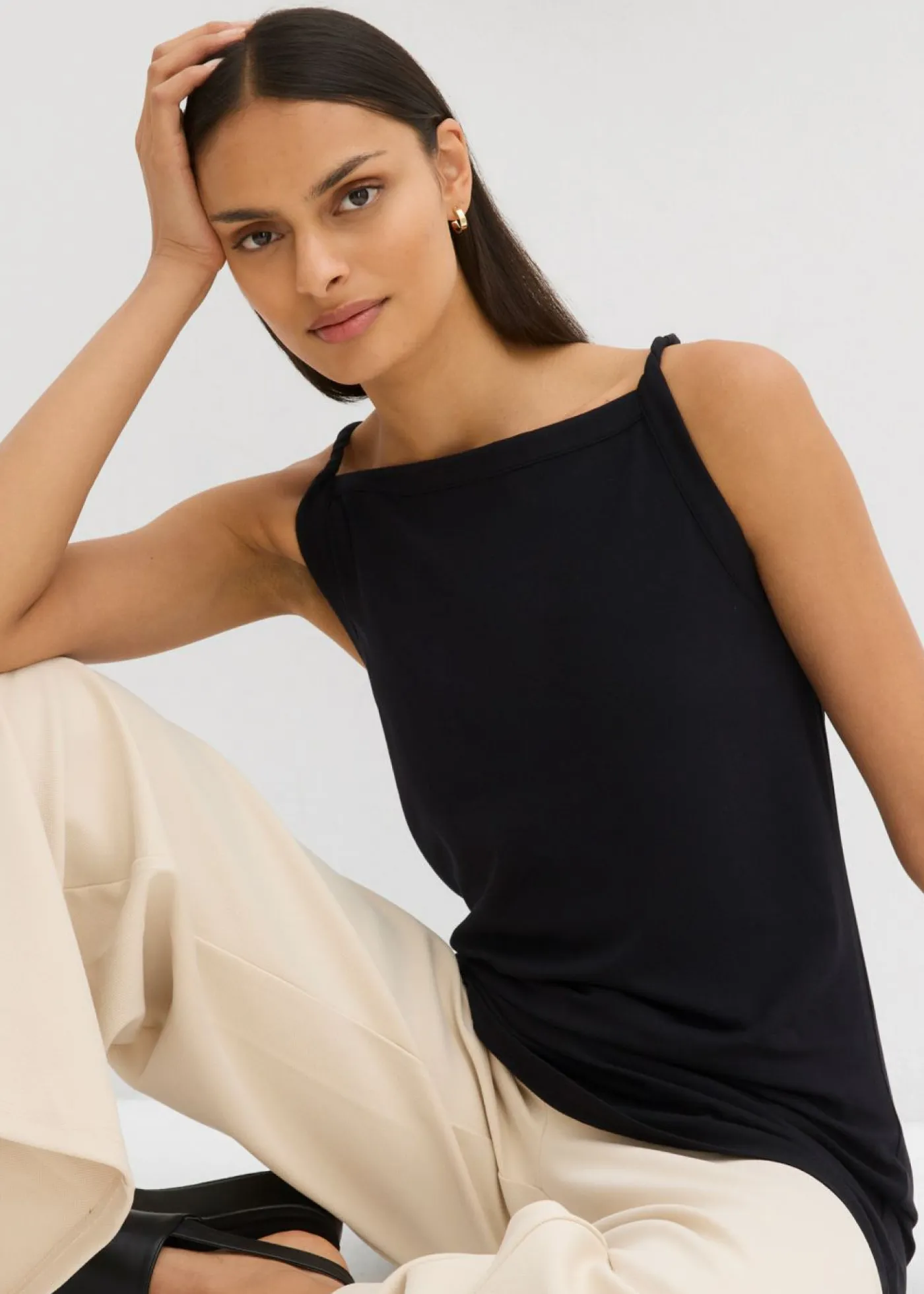Clearance Top largo de mezcla de algodón elástico Mujer Esenciales|Camisetas