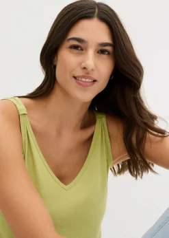 New Top largo en mezcla de viscosa y lino Mujer Camisetas