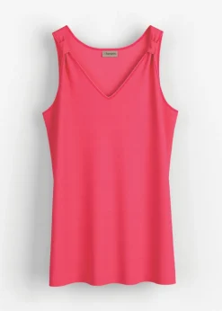 Top largo en mezcla de viscosa y lino Mujer Camisetas