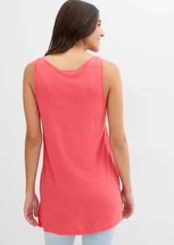 Top largo en mezcla de viscosa y lino Mujer Camisetas