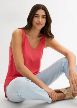 Top largo en mezcla de viscosa y lino Mujer Camisetas