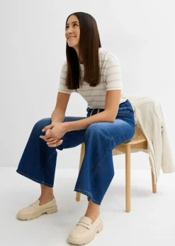 Clearance Vaqueros anchos de talle medio con cinturilla cómoda Mujer Vaqueros