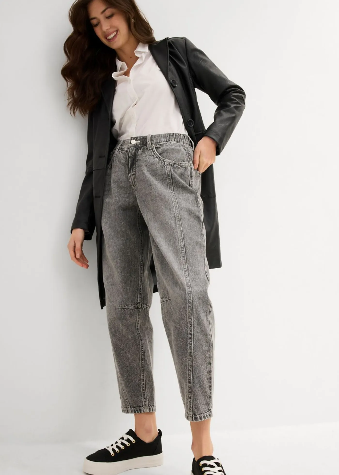 Vaqueros barrel, mid waist, low stretch, cropped Mujer Vaqueros