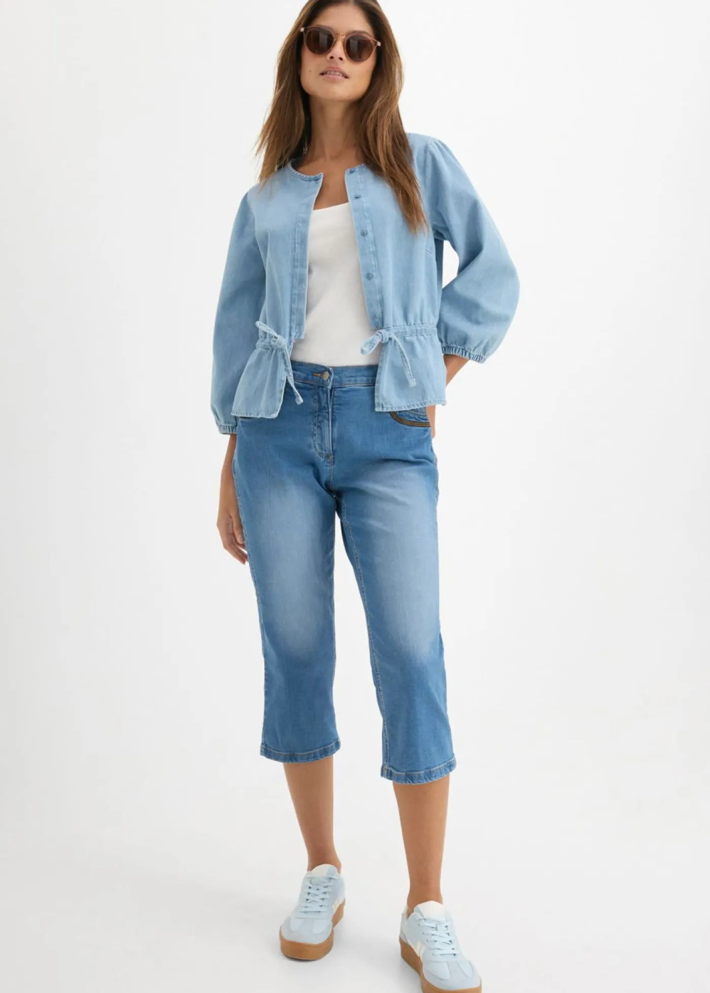 Outlet Vaqueros capri con corte ajustado y talle medio Mujer Vaqueros