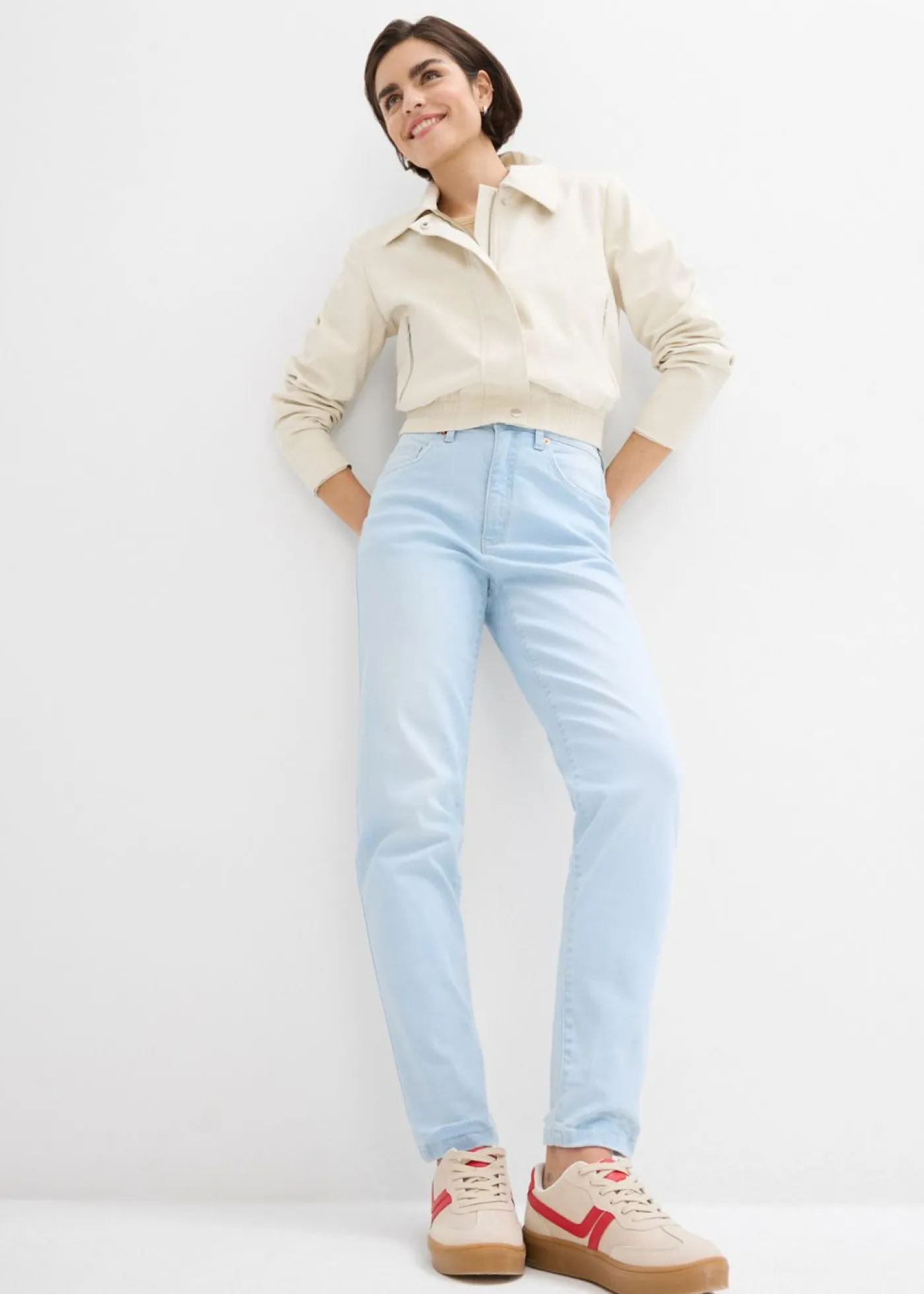 Outlet Vaqueros capri de talle alto con corte mom Mujer Vaqueros