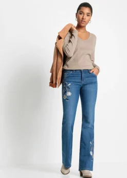 Hot Vaqueros con bordados de flores Mujer Vaqueros