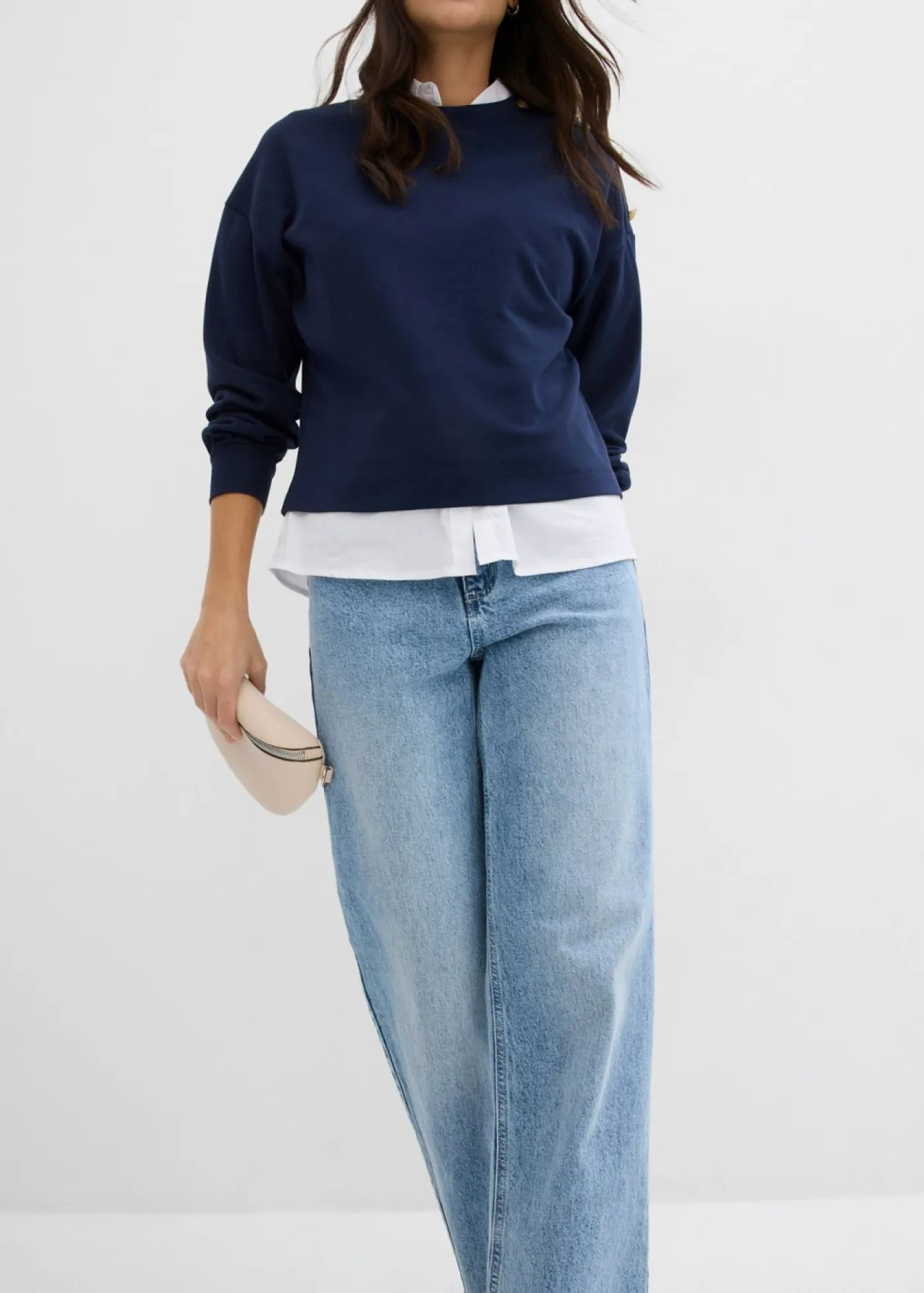 New Vaqueros con pierna ancha, talle alto y largo completo Mujer Tallas Pequeñas