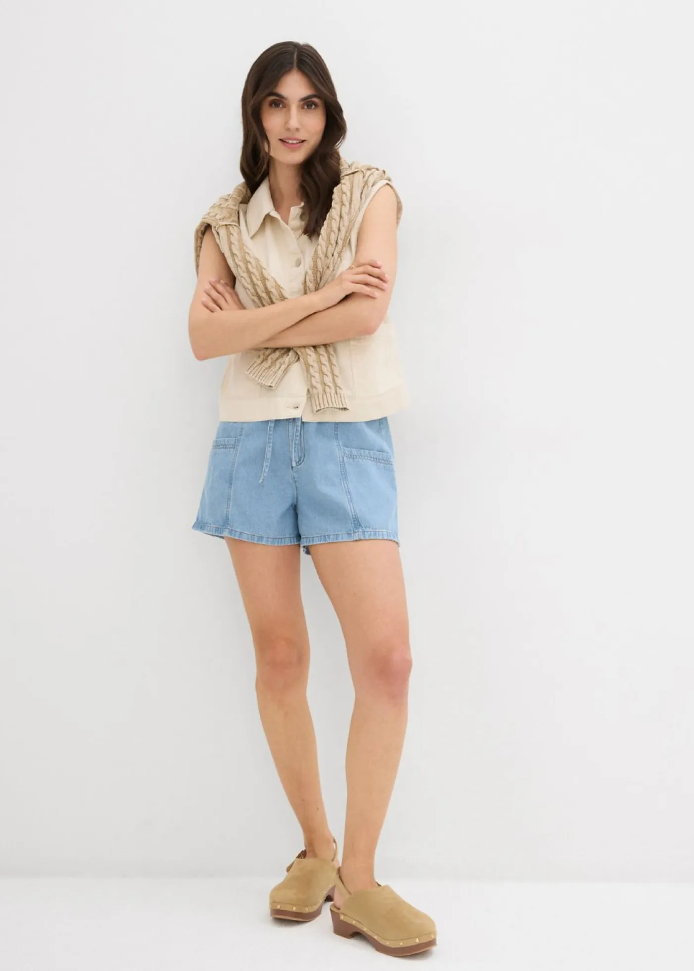 Clearance Vaqueros cortos con talle alto y cinturilla cómoda Mujer Shorts|Vaqueros