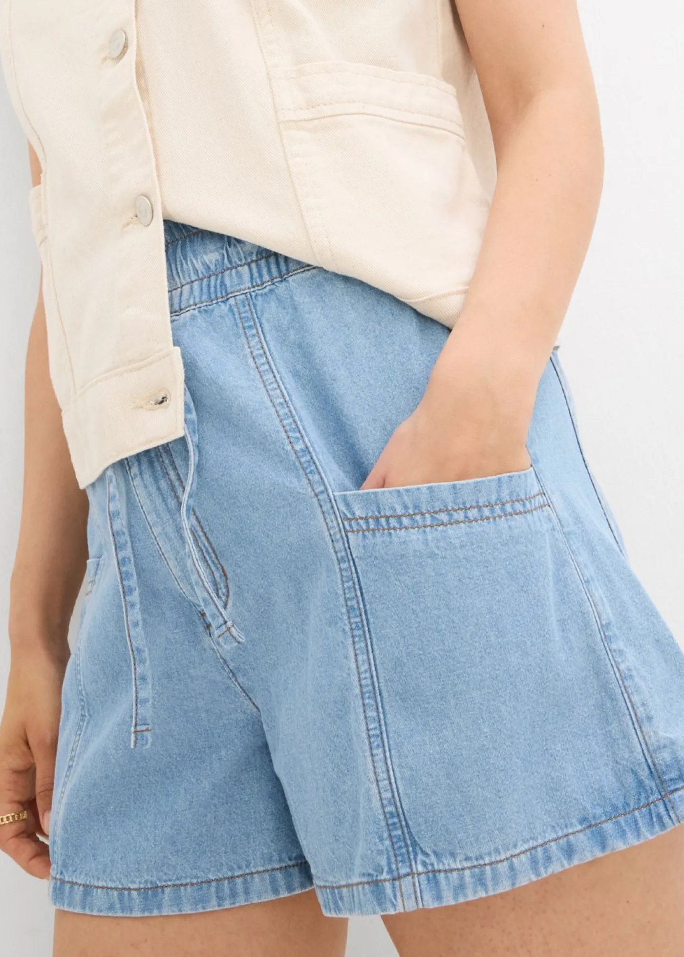 Clearance Vaqueros cortos con talle alto y cinturilla cómoda Mujer Shorts|Vaqueros