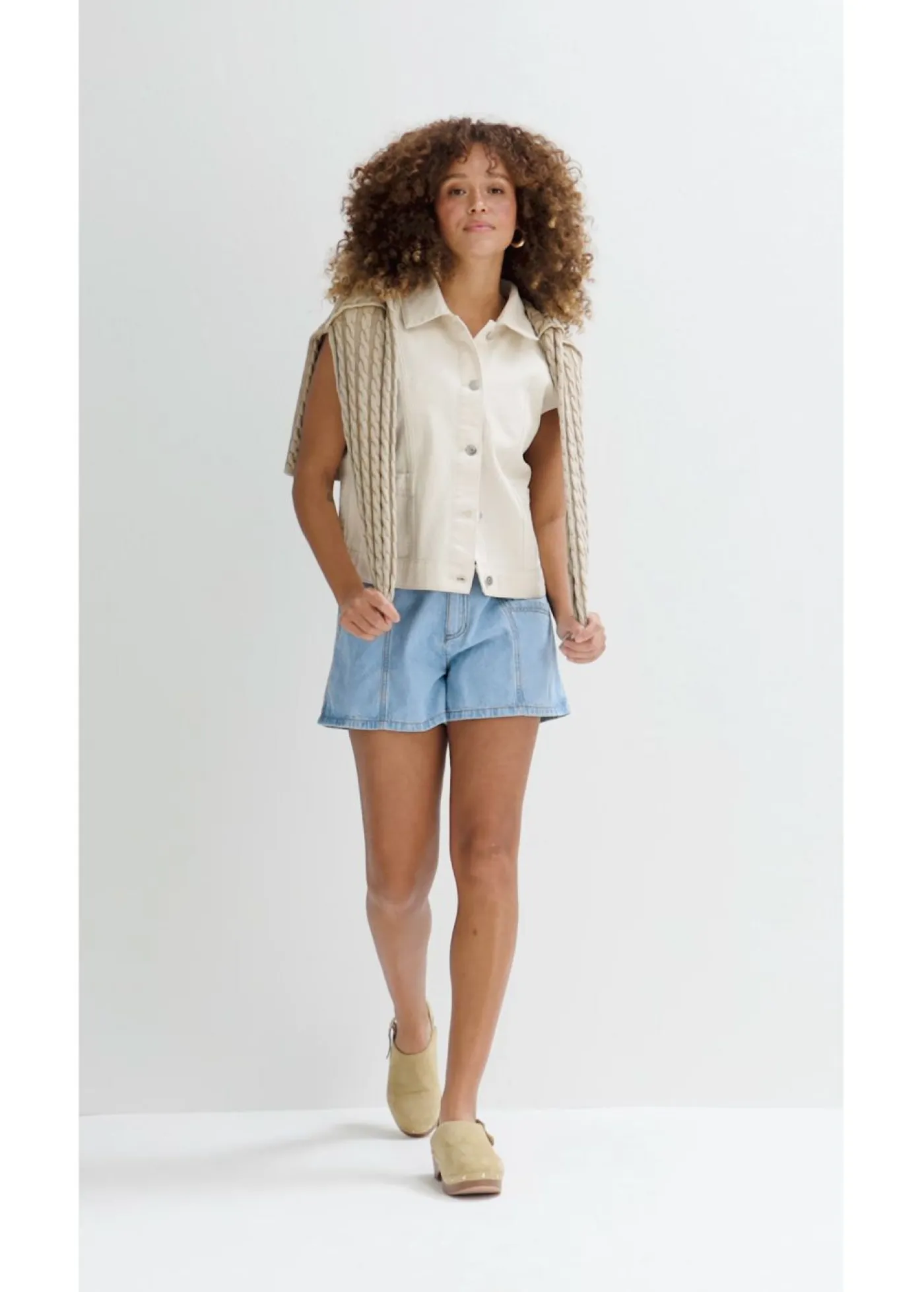 Clearance Vaqueros cortos con talle alto y cinturilla cómoda Mujer Shorts|Vaqueros