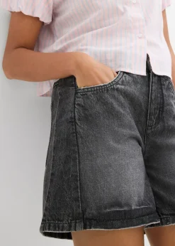 New Vaqueros cortos poco elásticos con talle medio Mujer Shorts|Vaqueros