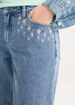 Vaqueros de algodón con talle medio y perneras anchas Mujer Vaqueros|Tallas Pequeñas