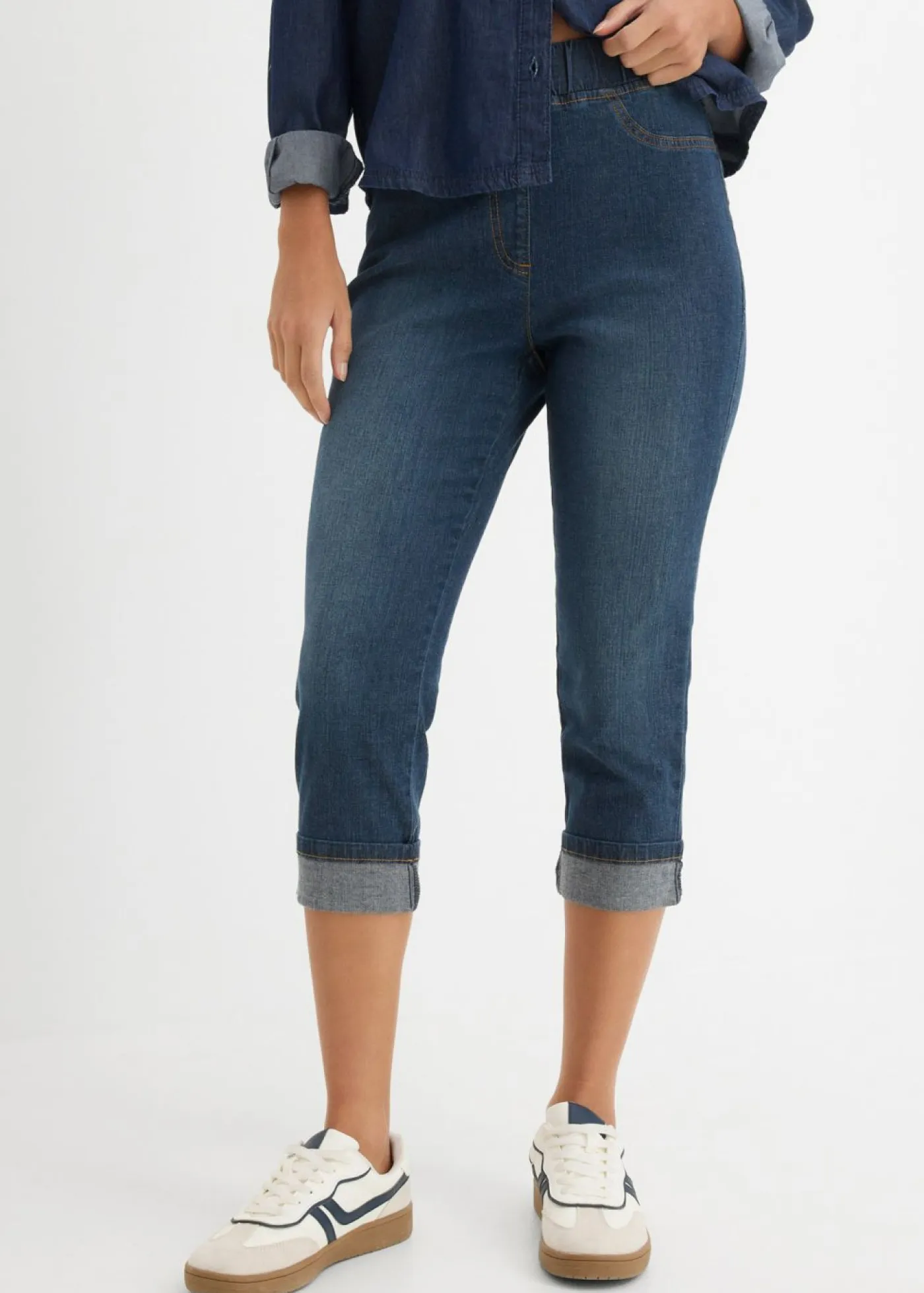 New Vaqueros de algodón con talle medio y corte slim Mujer Vaqueros