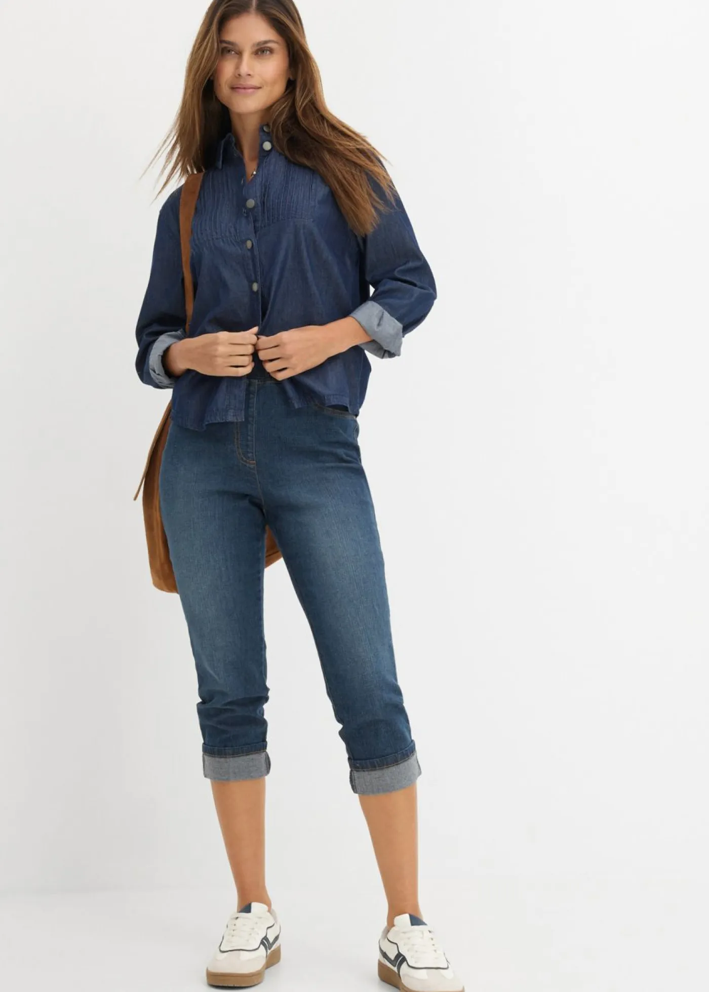 New Vaqueros de algodón con talle medio y corte slim Mujer Vaqueros
