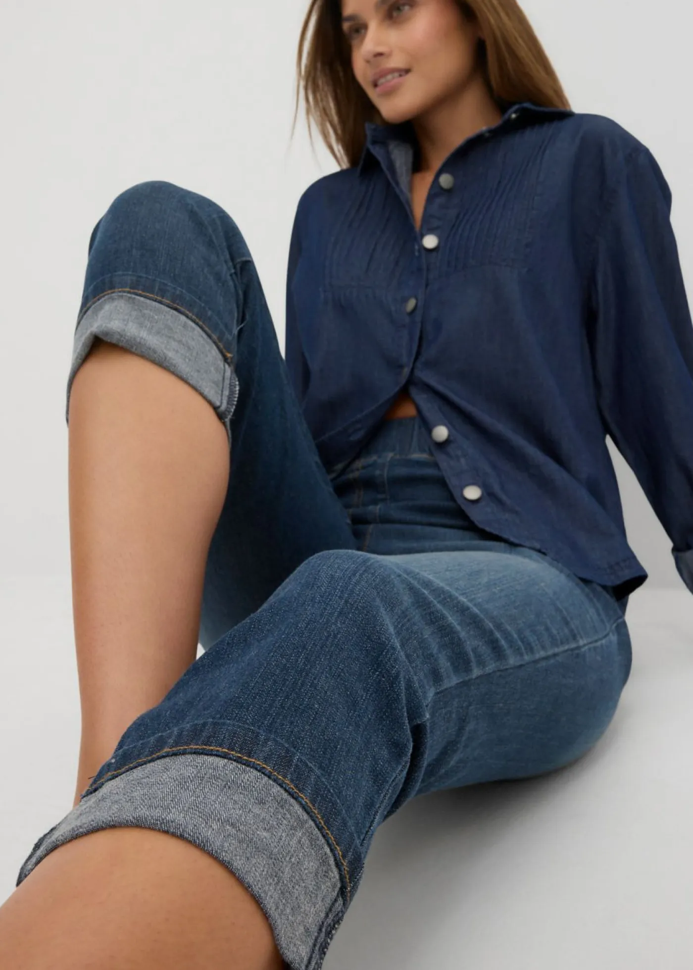 New Vaqueros de algodón con talle medio y corte slim Mujer Vaqueros