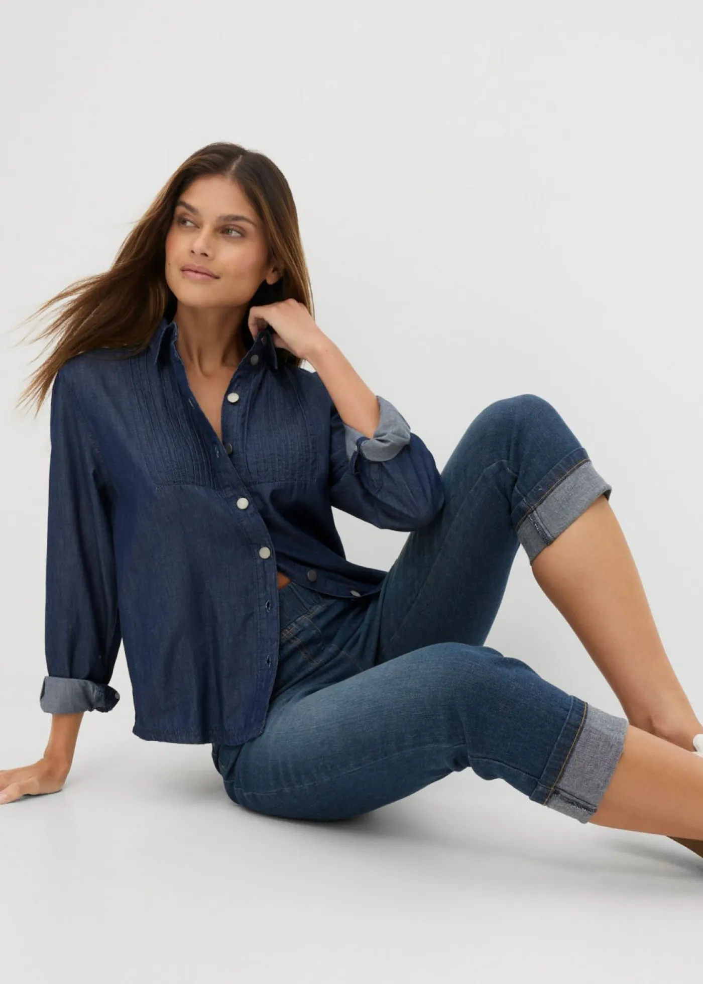 New Vaqueros de algodón con talle medio y corte slim Mujer Vaqueros