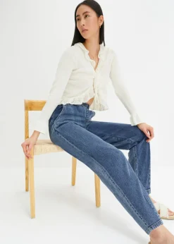 Vaqueros de corte barrel, mid waist, cintura cómoda Mujer Vaqueros