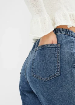 Vaqueros de corte barrel, mid waist, cintura cómoda Mujer Vaqueros