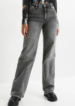 Sale Vaqueros de pernera ancha, high waist, con tachuelas Mujer Vaqueros