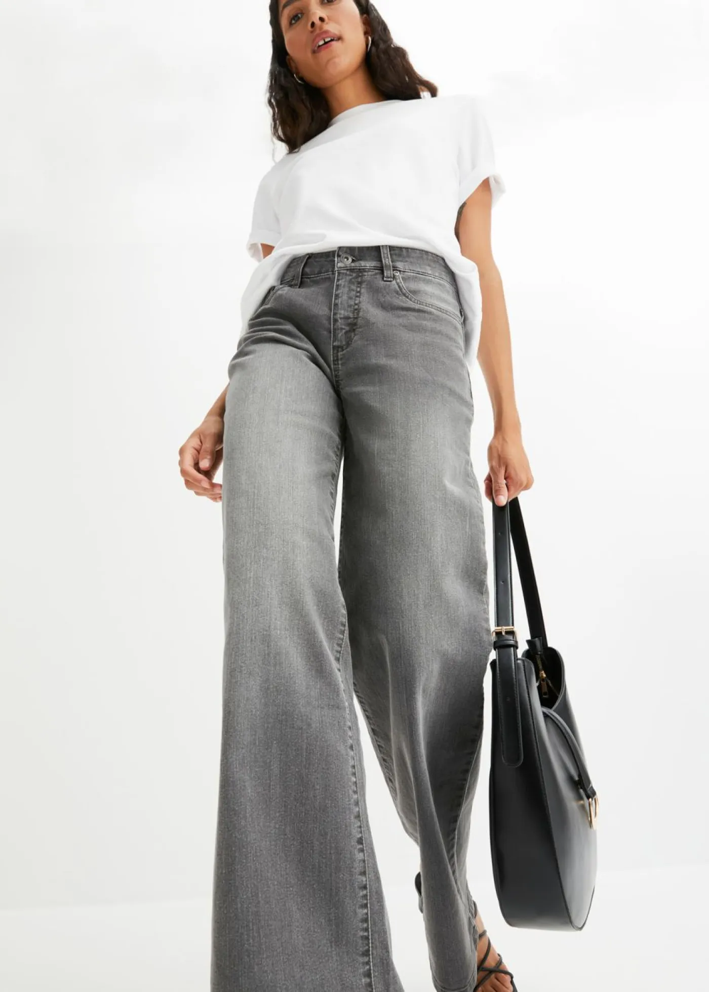 Outlet Vaqueros de pernera ancha, mid waist, elástico Mujer Tallas Pequeñas